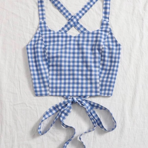 Gingham Lace Up Back Cami - Picture 2 of 3